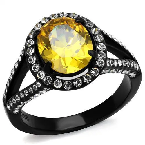 TK2193 - IP Black(Ion Plating) Stainless Steel Ring with AAA Grade CZ in Topaz - Grocery