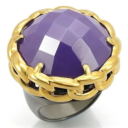 0W311 - Gold+Ruthenium Brass Ring with Milky CZ in Tanzanite - Grocery