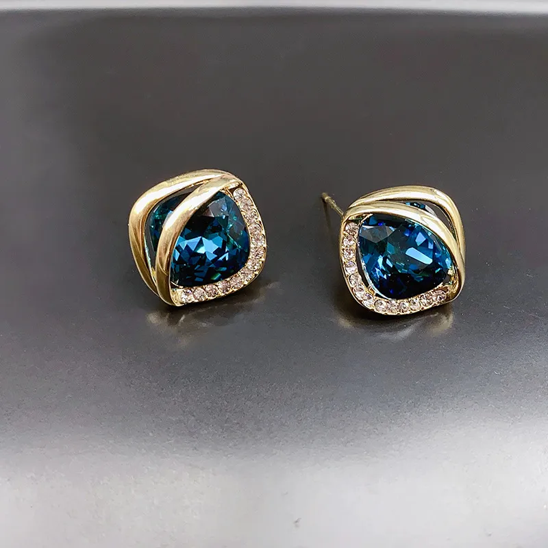 Blue Stud Earrings Geometric Light Luxury Fashion Temperament Earrings - Grocery