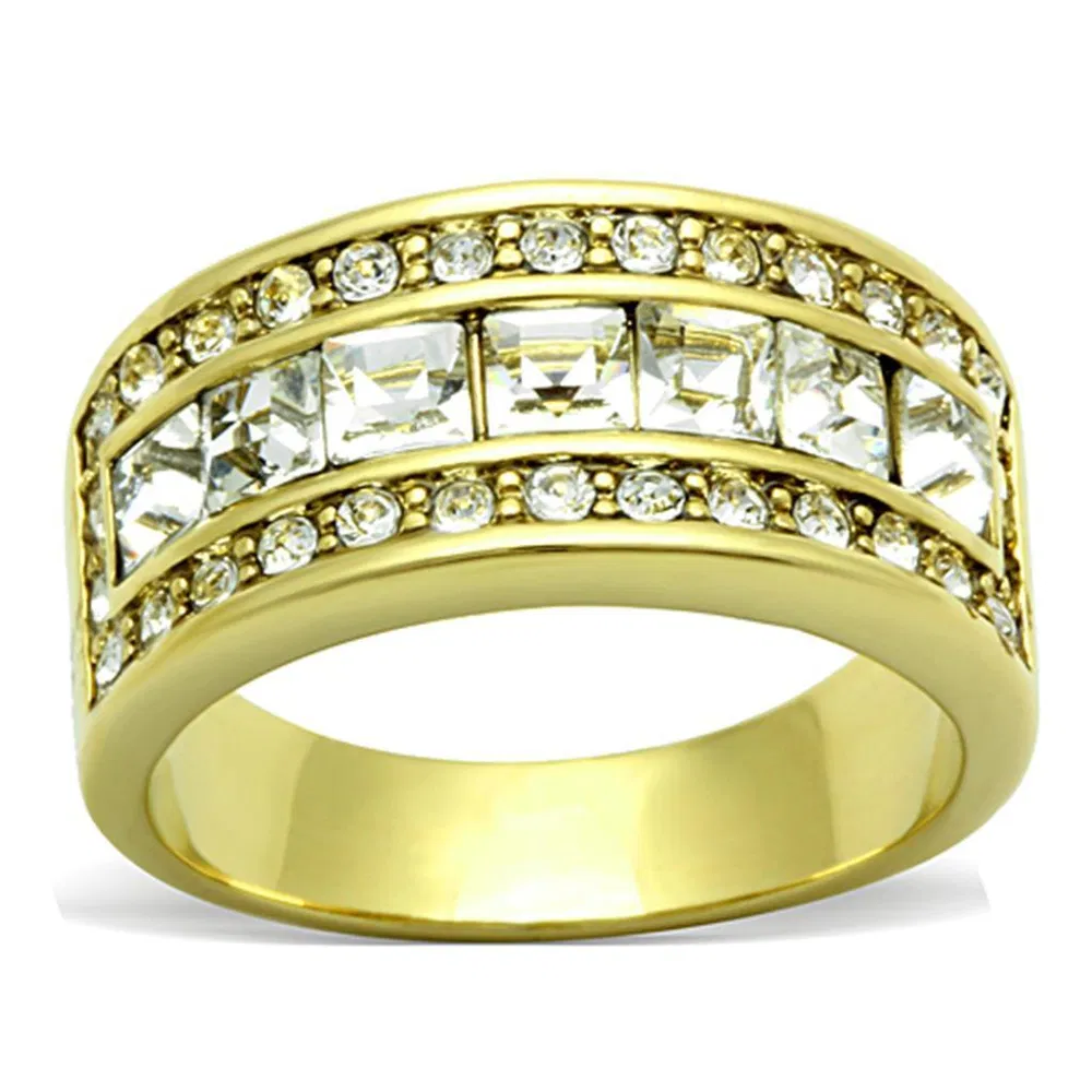 TK1386 - IP Gold(Ion Plating) Stainless Steel Ring with Top Grade Crystal in Clear - Grocery