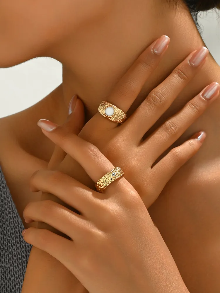 14K Golden Textured Ring Set - Grocery