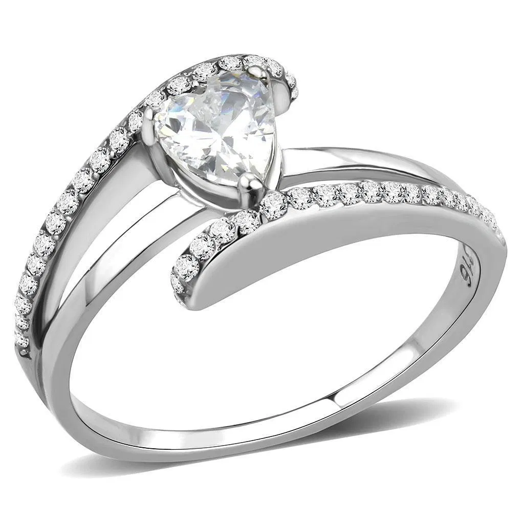 DA355 - High polished (no plating) Stainless Steel Ring with AAA Grade CZ in Clear - Grocery