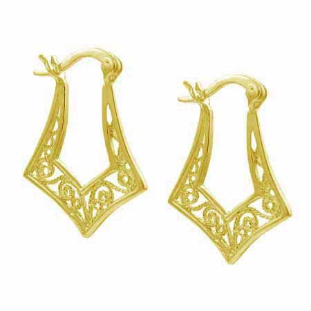 18K Gold over Sterling Silver Filigree Geometric Hoop Earrings - Grocery