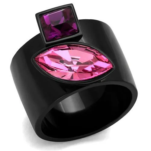 TK2484 - IP Black(Ion Plating) Stainless Steel Ring with Top Grade Crystal in Rose - Grocery