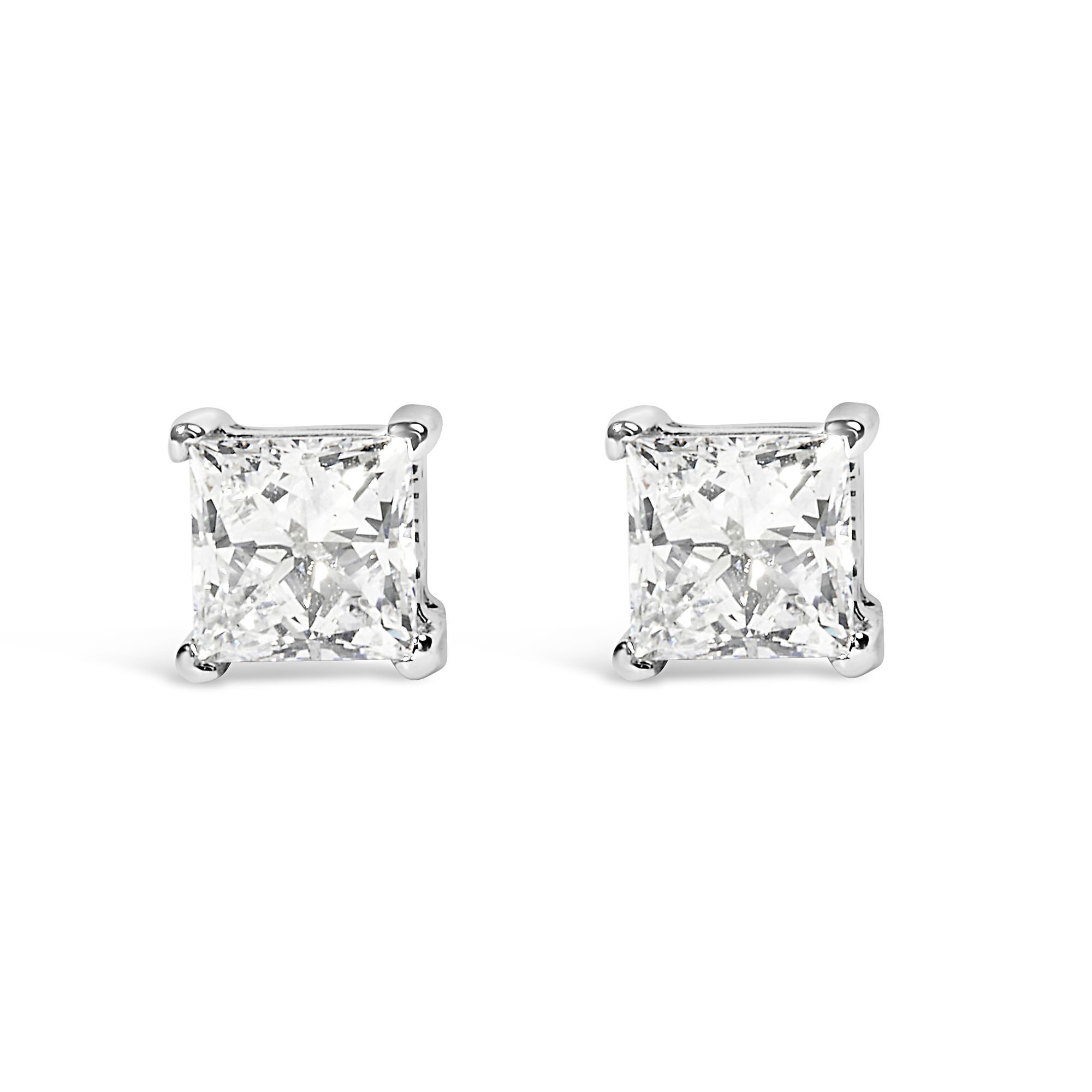 14K White Gold 3/8 Cttw Lab Grown Princess-Cut Diamond 4-Prong Solitaire Stud Earrings (VS1-VS2 Clarity, F-G Color) - Grocery