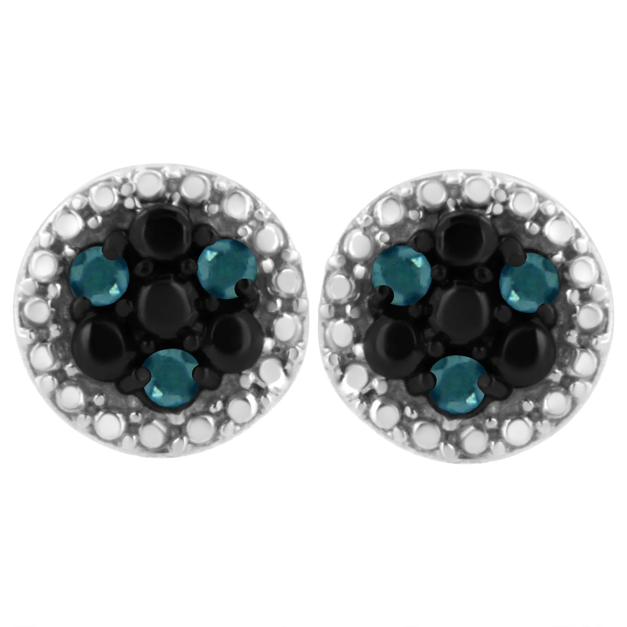 .925 Sterling Silver 1/10 Cttw Color Treated Round-Cut Diamond Stud Earrings (Blue Color, I3 Clarity) - Grocery
