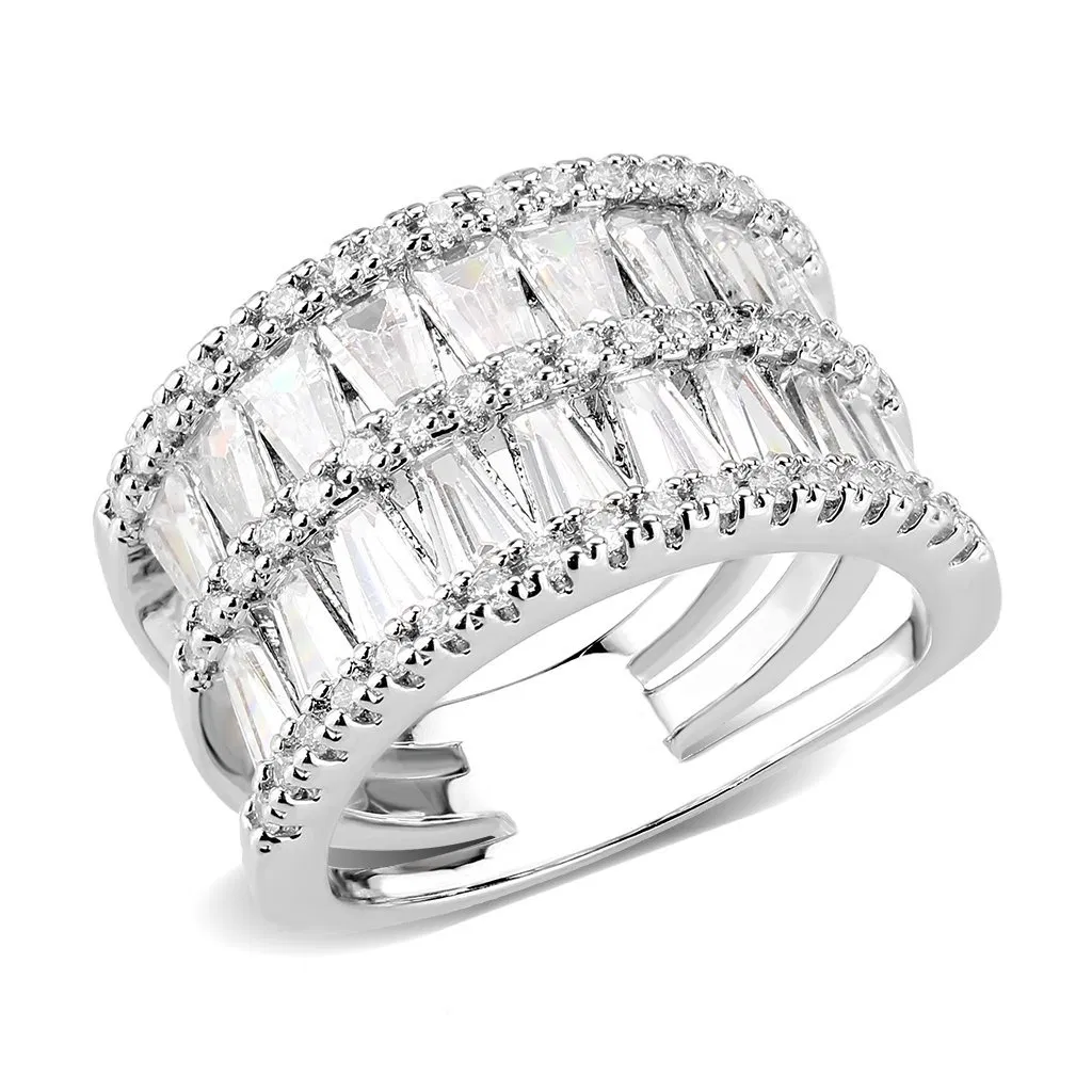 3W1606 - Rhodium Brass Ring with AAA Grade CZ in Clear - Grocery
