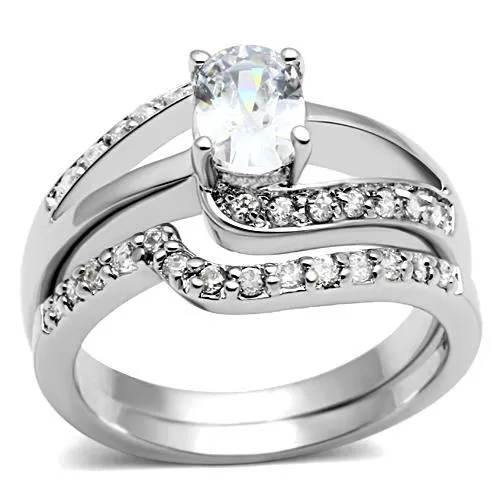 3W022 - Rhodium Brass Ring with AAA Grade CZ in Clear - Grocery