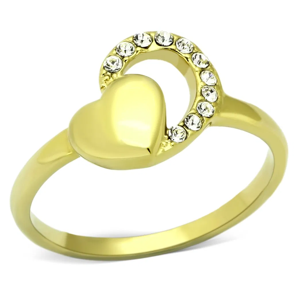 TK1024 - IP Gold(Ion Plating) Stainless Steel Ring with Top Grade Crystal in Clear - Grocery
