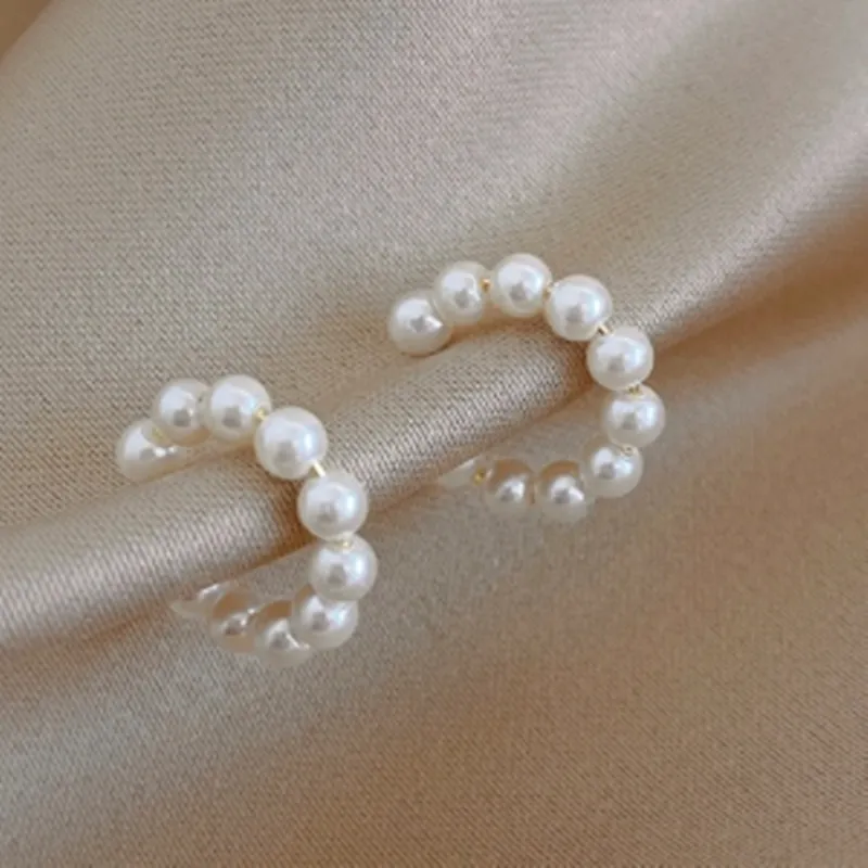 Sweet C-shaped Pearl Temperament Small Earrings Xianfanins Wind Ear Clip - Grocery