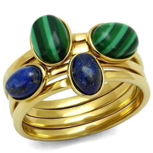 TK2905 - IP Gold(Ion Plating) Stainless Steel Ring with Synthetic MALACHITE in Emerald - Grocery