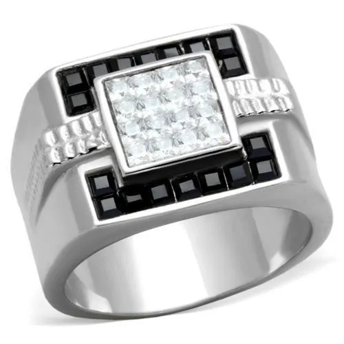 TK1809 - High polished (no plating) Stainless Steel Ring with Top Grade Crystal in Jet - Grocery