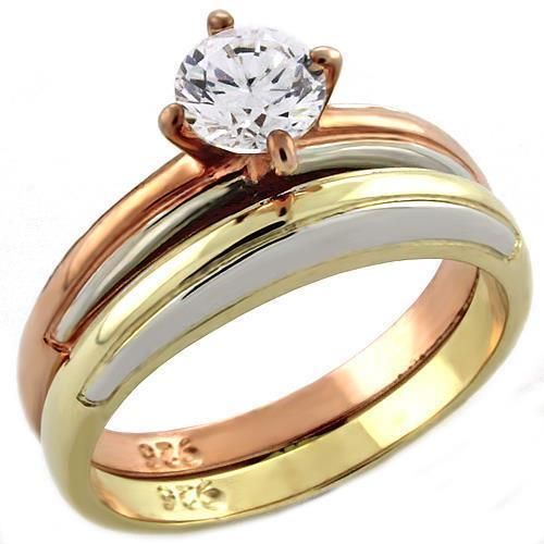 LOAS1038 - Tricolor 925 Sterling Silver Ring with AAA Grade CZ in Clear - Grocery