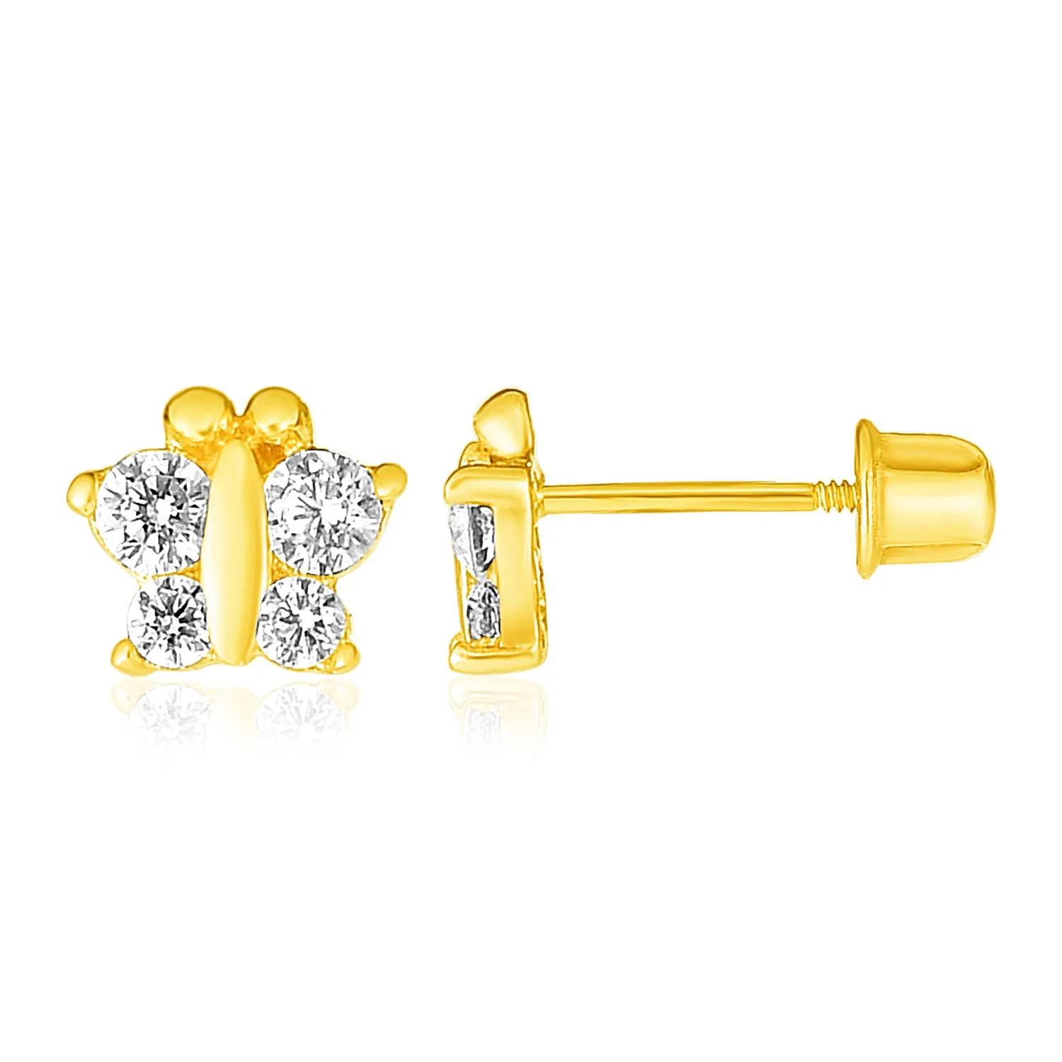 14k Yellow Gold Butterfly Childrens Earrings - Grocery