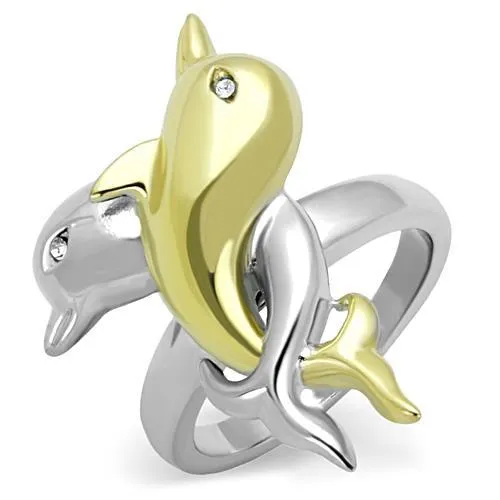 TK1698 - Two-Tone IP Gold (Ion Plating) Stainless Steel Ring with Top Grade Crystal in Clear - Grocery