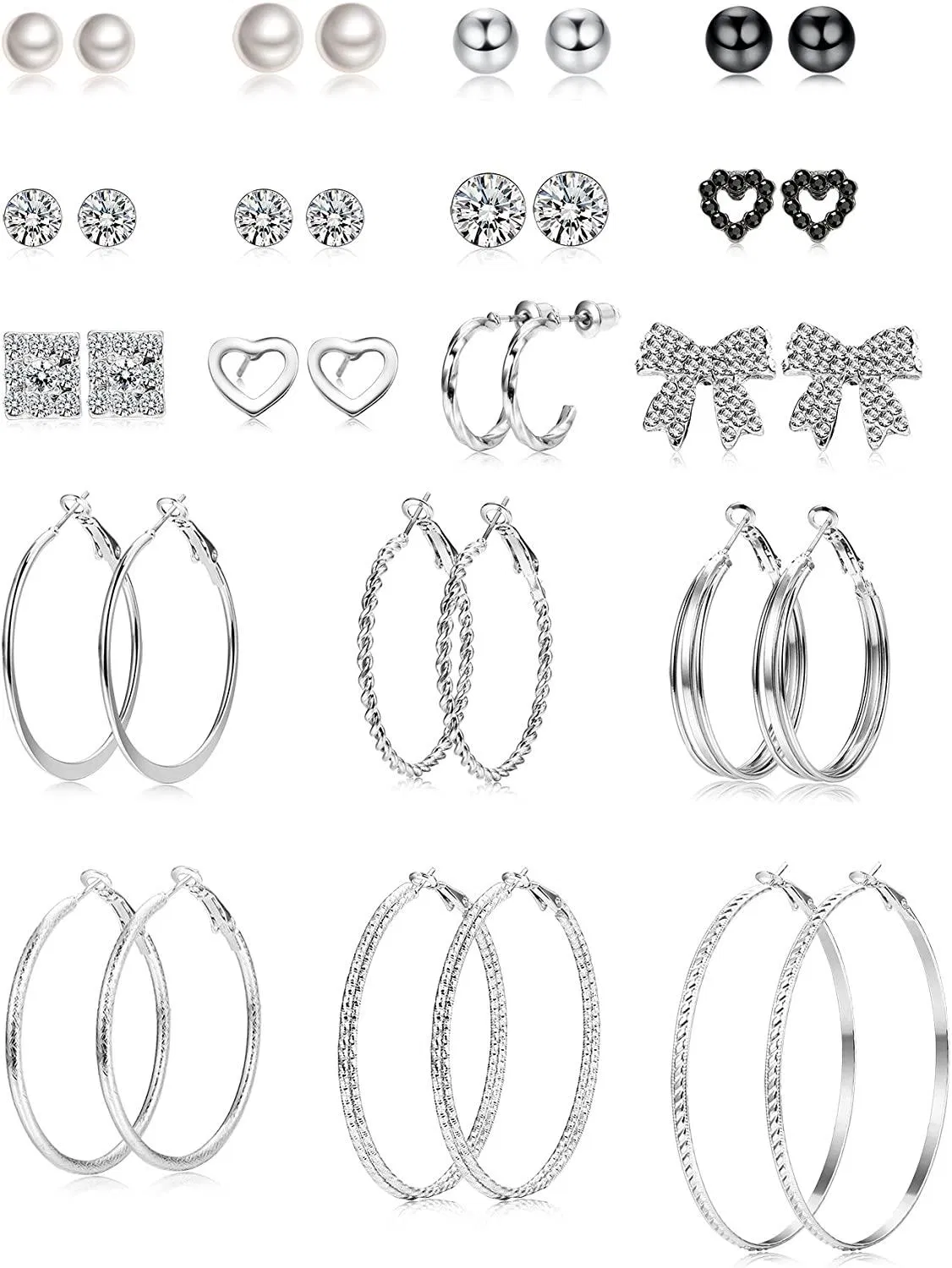 Assorted Multiple Stud Earrings for Women Big Hoop Earrings - Grocery