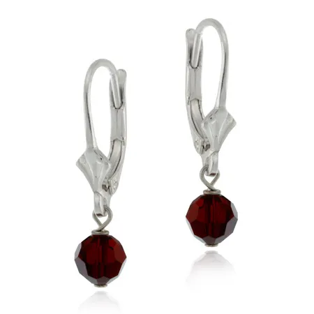 Sterling Silver Red Swarovski Elements Lever-Back Earrings - Grocery