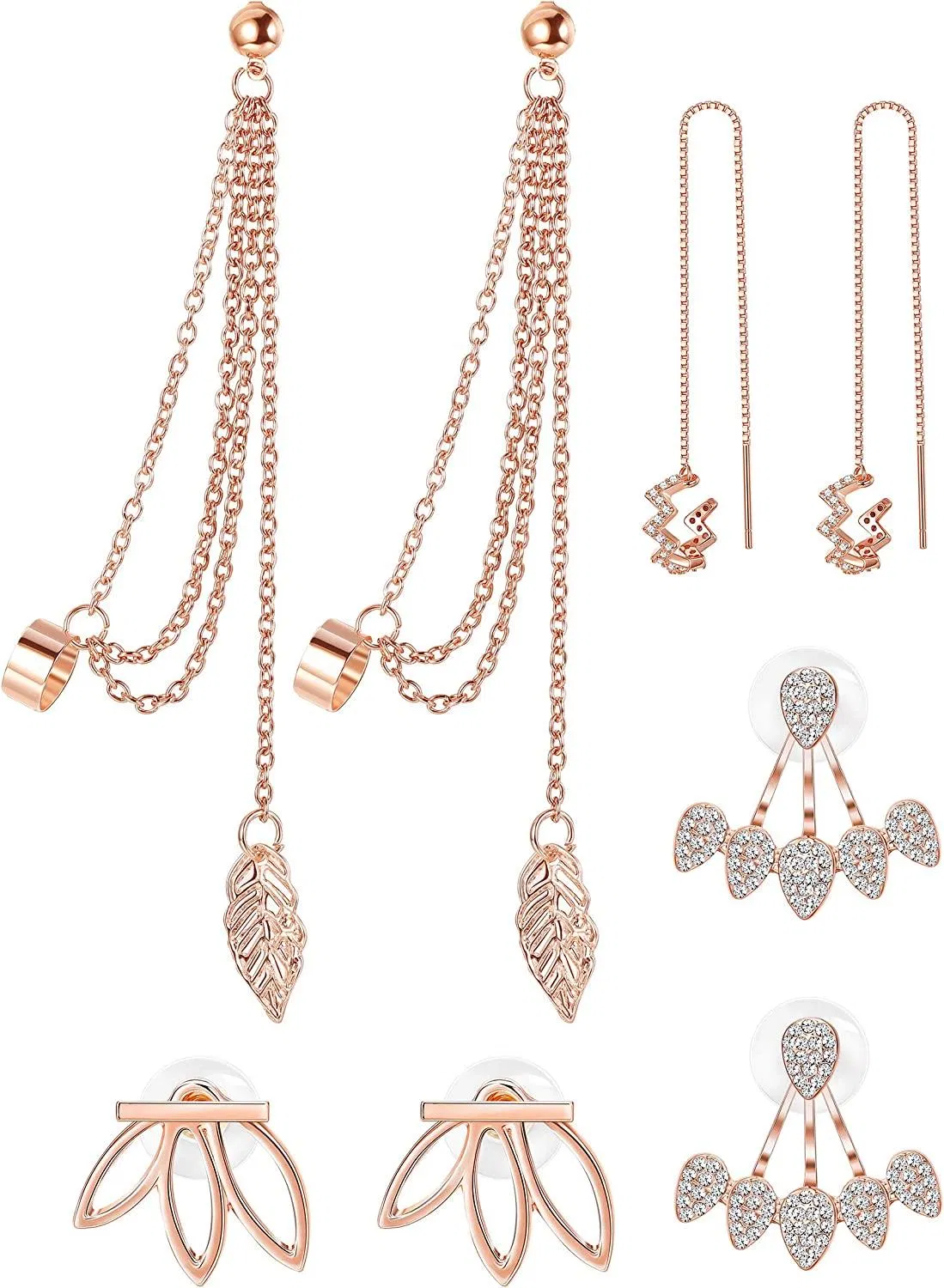 4 Pairs Lotus Flower Earrings for Women Tassel Threader Dangle Earrings Set - Grocery