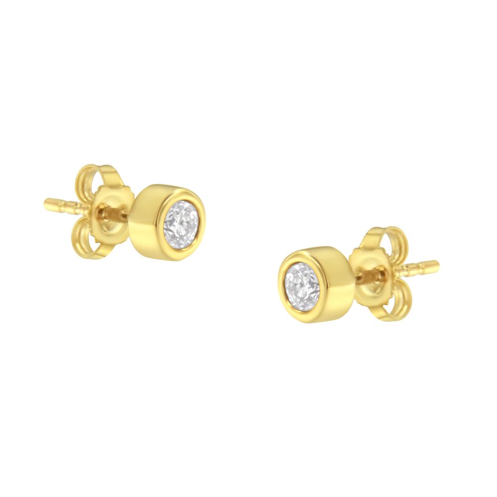 10K Gold 1/4 Cttw Round Brilliant-Cut Near Colorless Diamond Bezel-Set Stud Earrings (H-I Color, I1-I2 Clarity) - Grocery