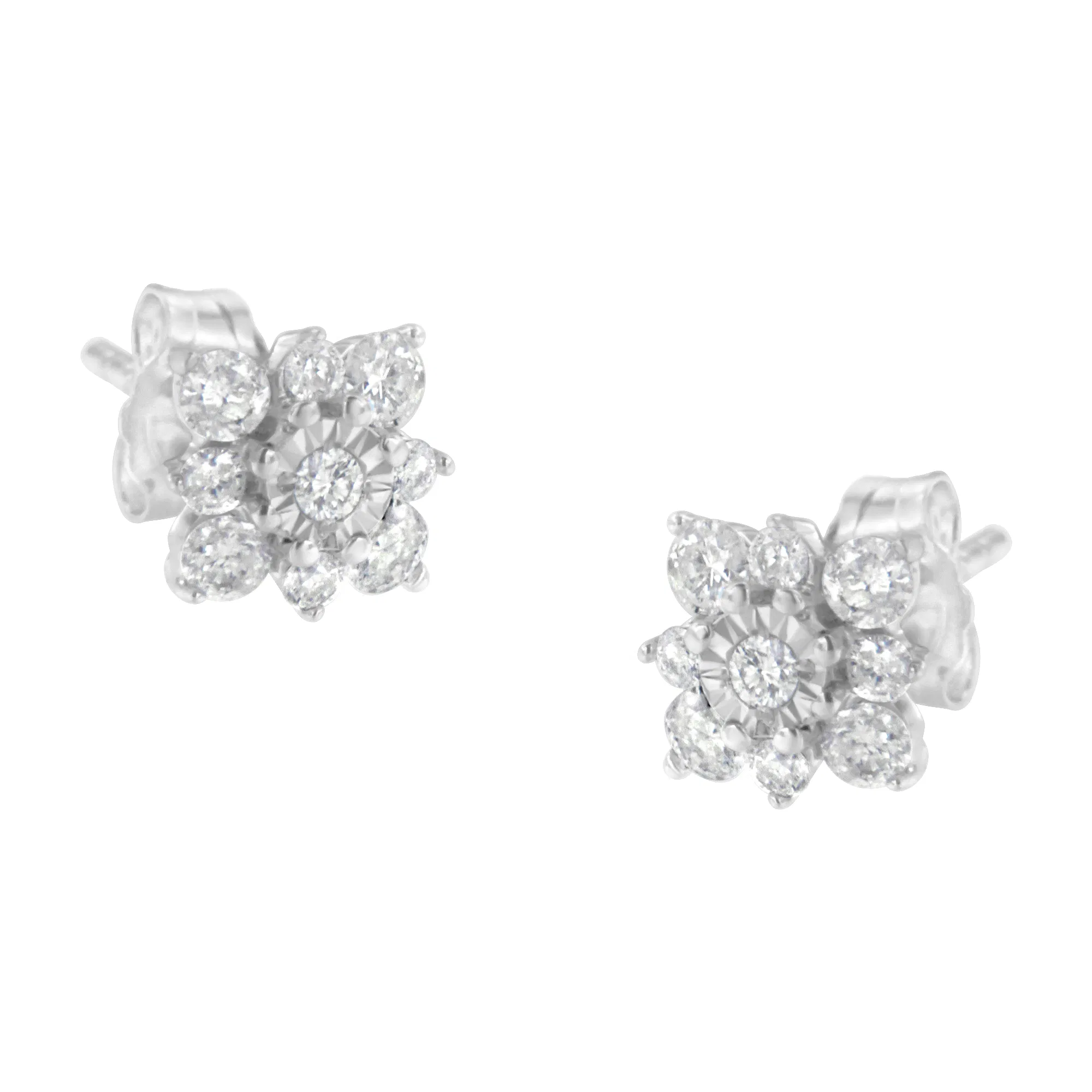 Sterling Silver Diamond Flower Stud Earrings (1/2 cttw, I-J Color, I1-I2 Clarity) - Grocery