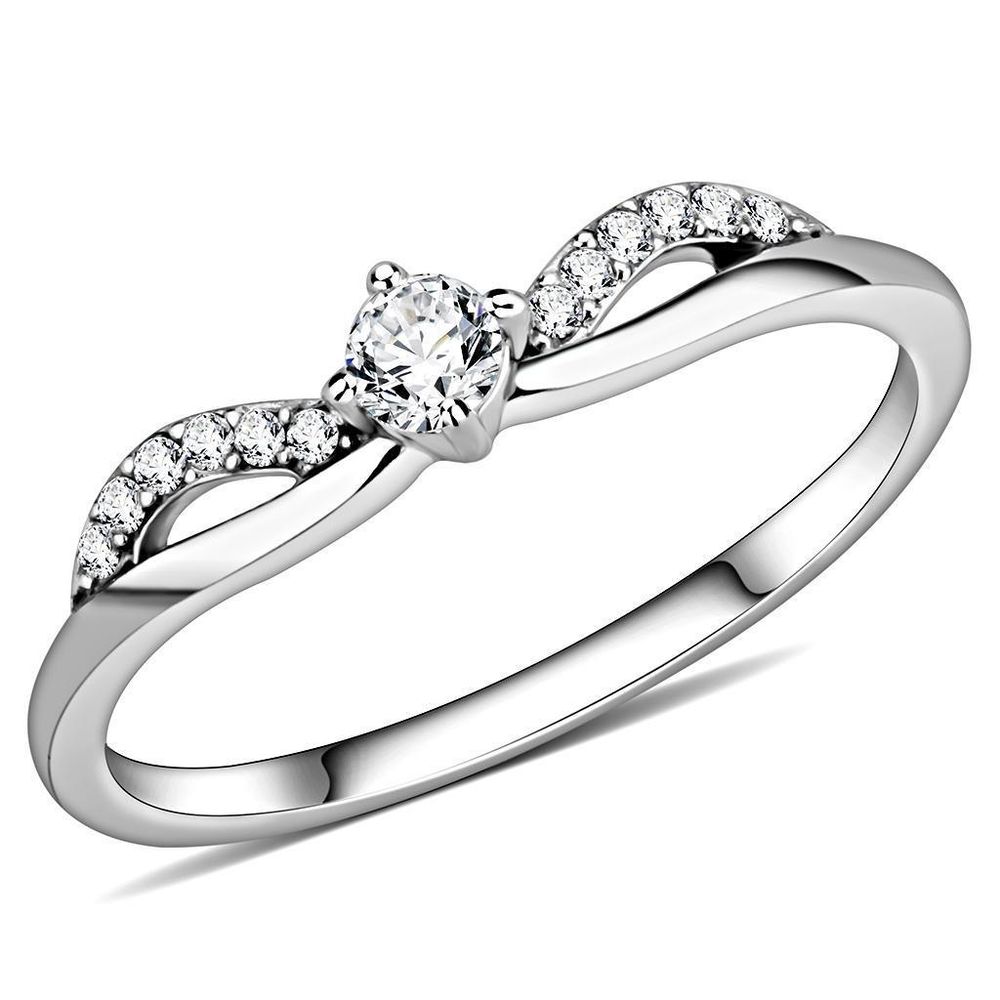 DA146 - High polished (no plating) Stainless Steel Ring with AAA Grade CZ in Clear - Grocery