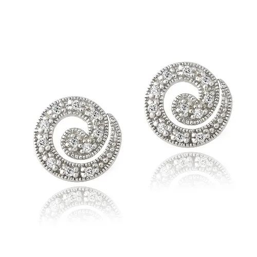 Sterling Silver CZ Swirl Stud Earrings - Grocery