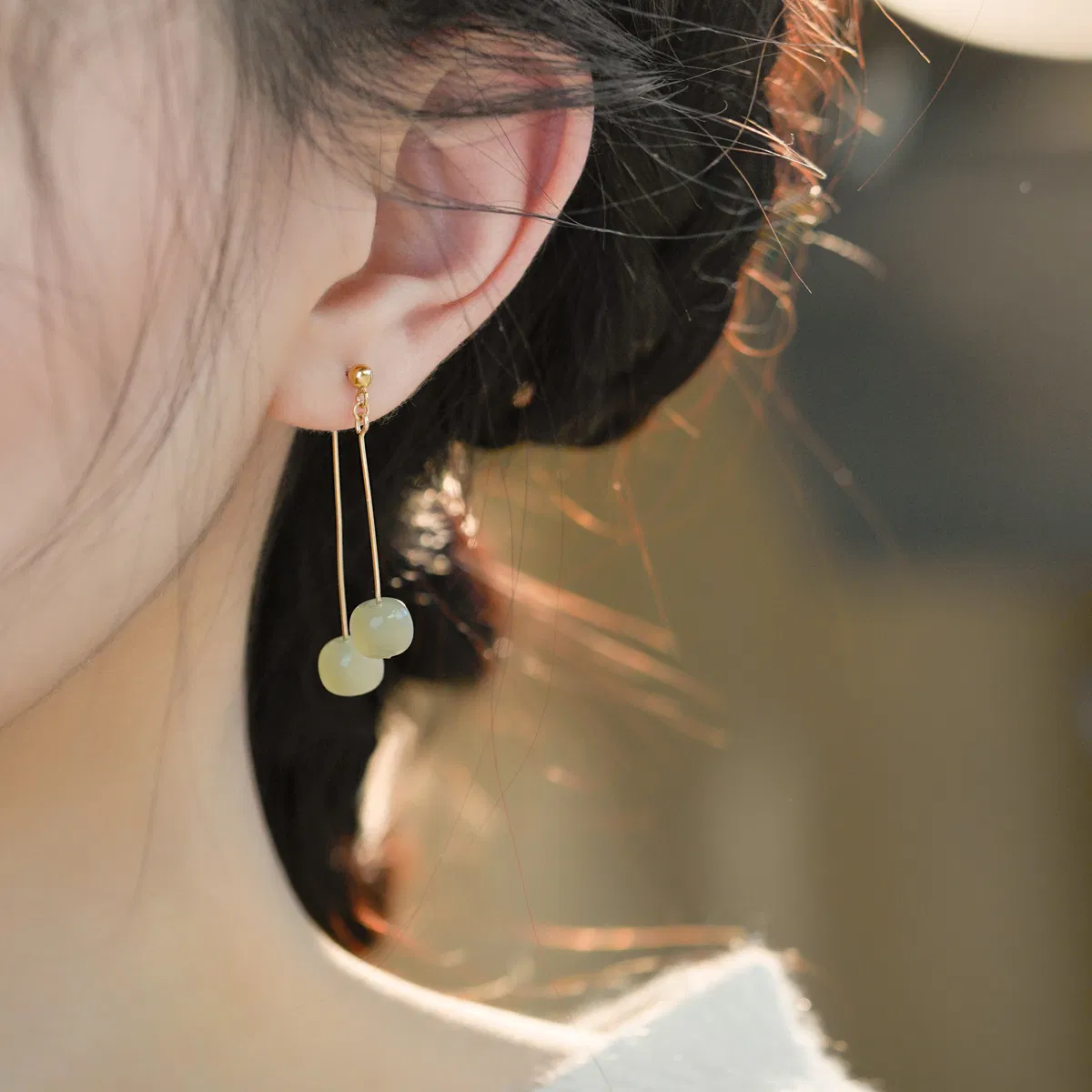 Natural Hotan Jade Light Luxury Small Earrings - Grocery