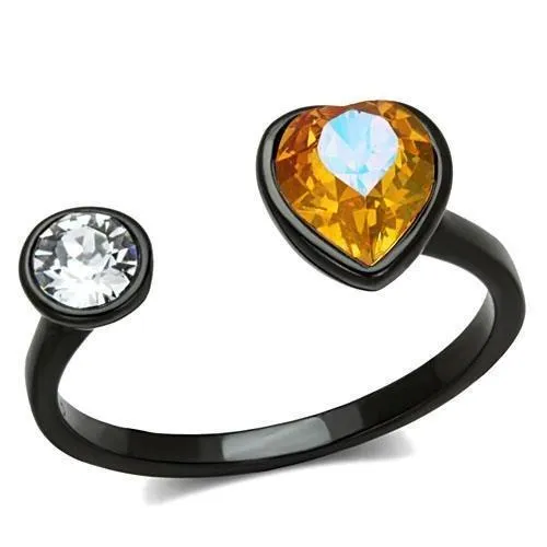 TK1738 - IP Black(Ion Plating) Stainless Steel Ring with Top Grade Crystal in Champagne - Grocery
