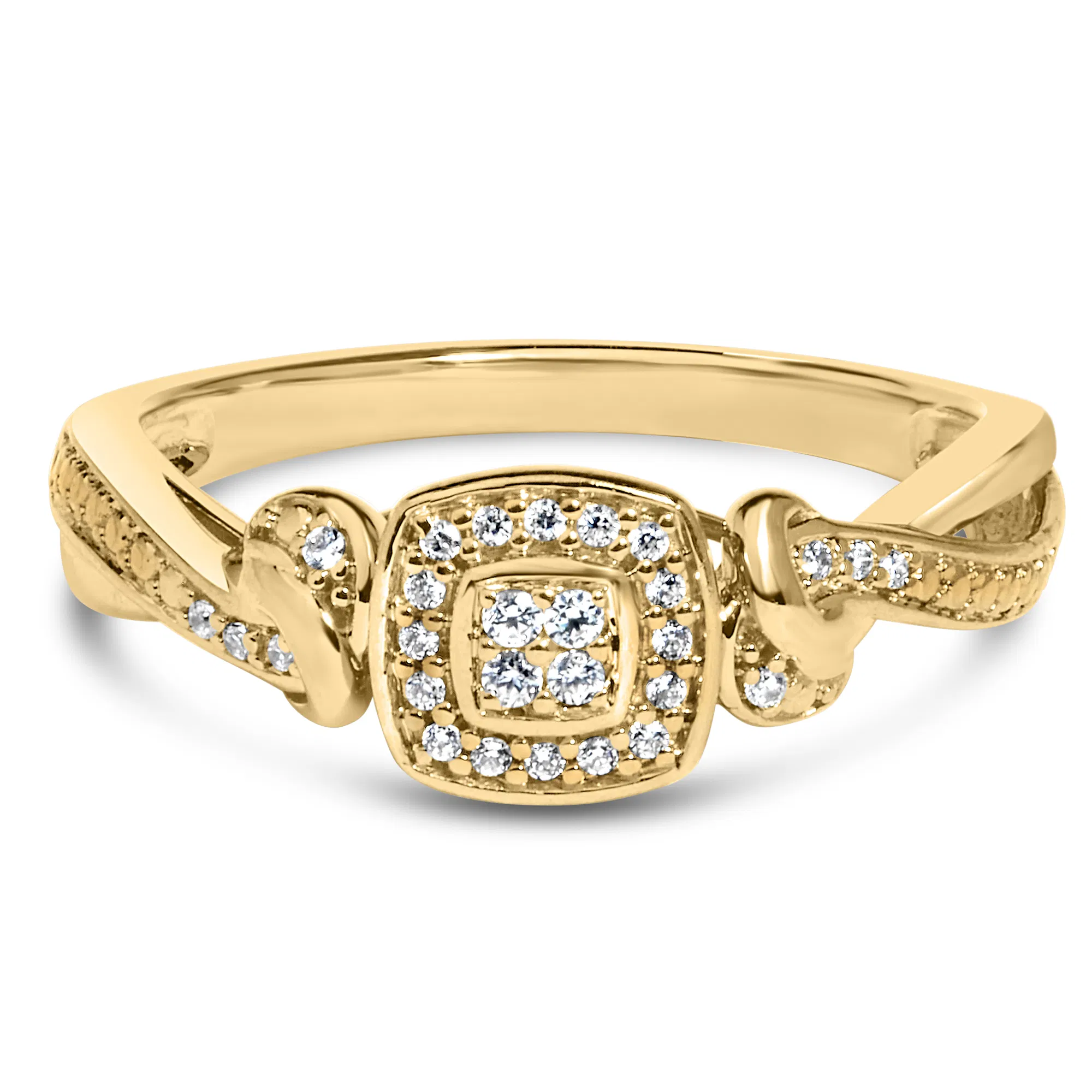 14K Yellow Gold Plated .925 Sterling Silver 1/10 Cttw Round-Cut Diamond Composite Halo Engagement Ring - Grocery