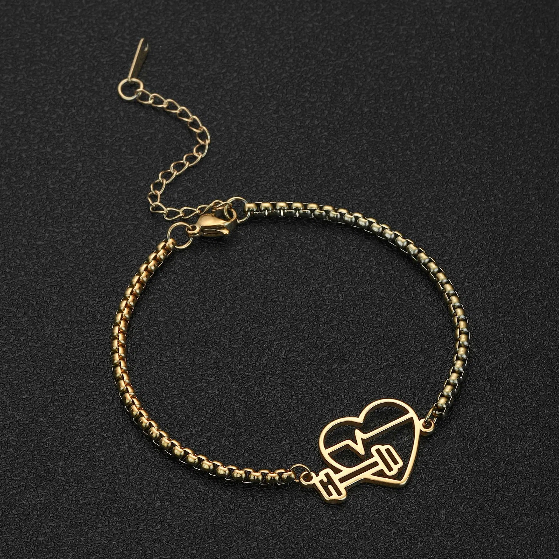 Love ECG Pattern Pendant Stainless Steel Bracelet - Grocery