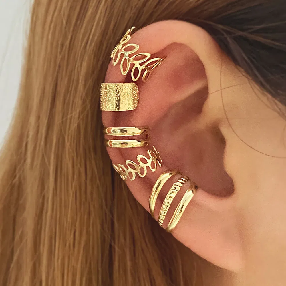 Golden Leaf 5pcs Cutout Ear Clips Fitting One Ear - Grocery