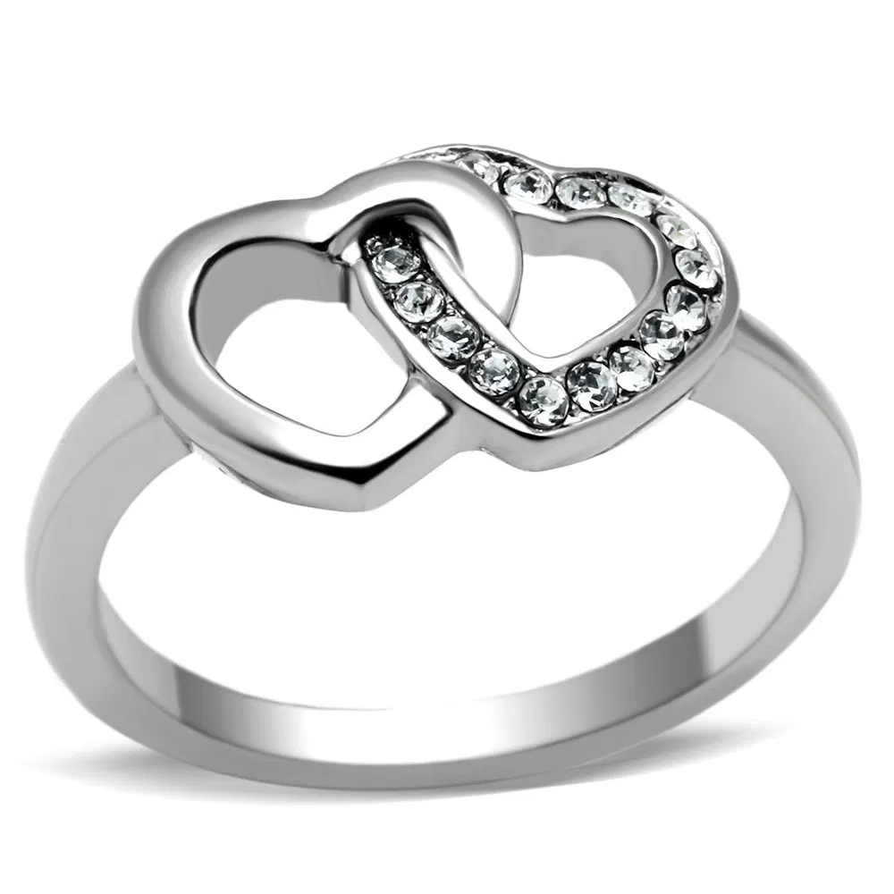 TK695 - High polished (no plating) Stainless Steel Ring with Top Grade Crystal in Clear - Grocery