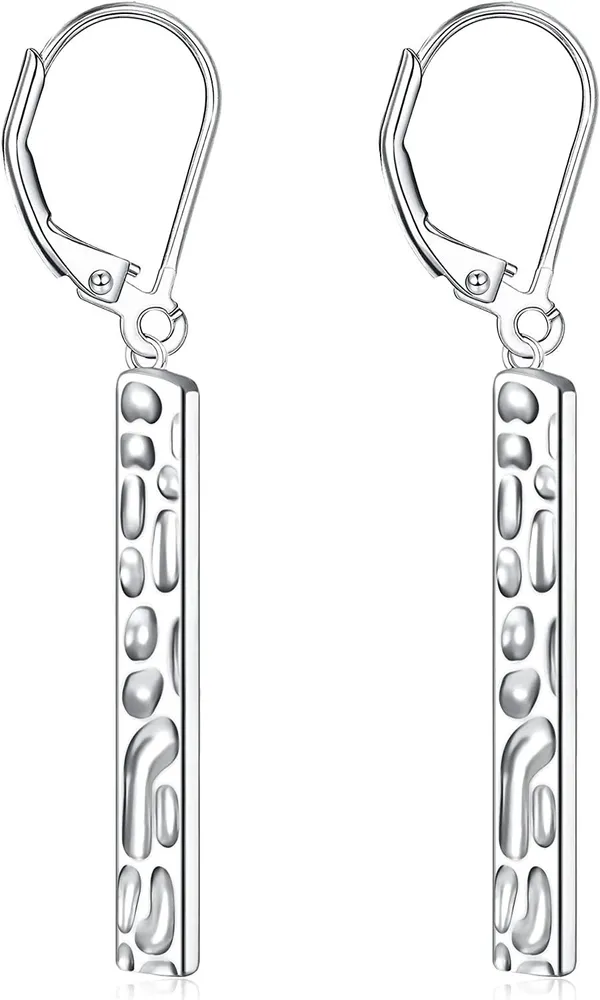 925 Sterling Vertical Bar Dangle Earrings for Women Hypoallergenic Leverback Hook Drop Earrings - Grocery