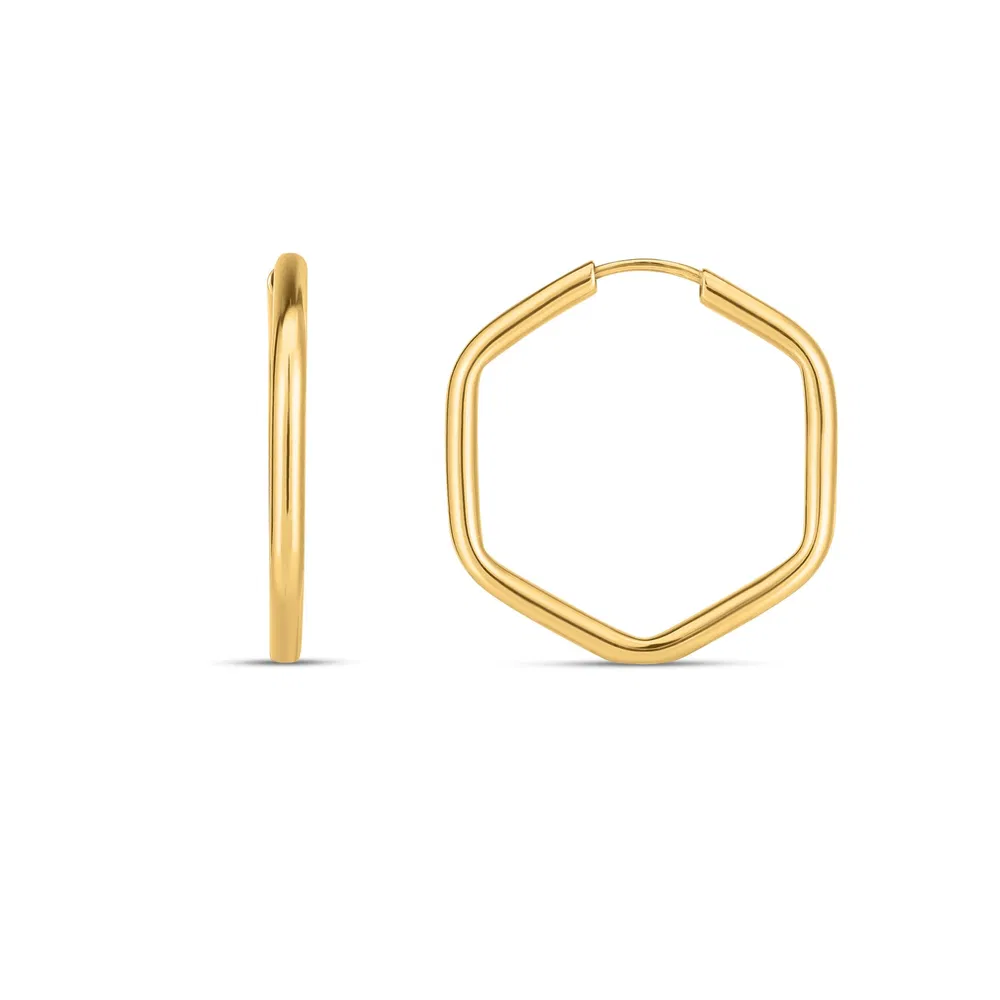 14k Yellow Gold Endless Hexagon Hoop Earrings - Grocery