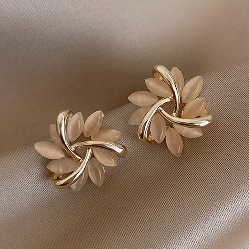 Rotating Flower Cat Eye Stone Sun Stud Earrings Friendship Gift For Wife And Friend - Grocery