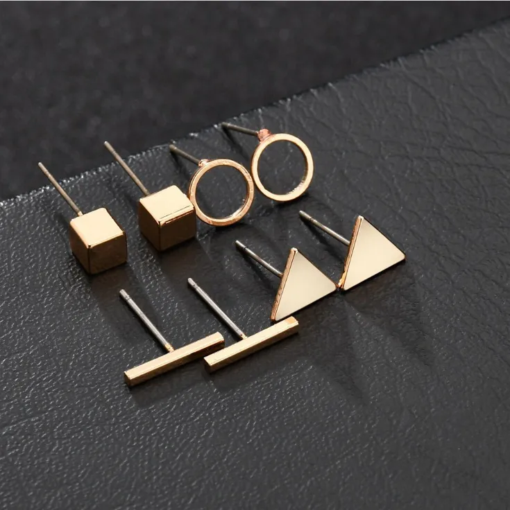 Geometric Square Triangle Round Stud Earrings - Grocery