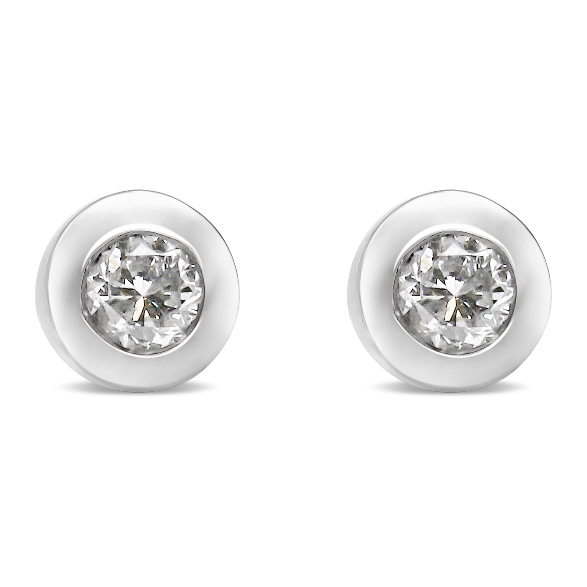 10K White Gold 1/5 Cttw Round Brilliant-Cut Near Colorless Diamond Bezel-Set Stud Earrings (H-I Color, I1-I2 Clarity) - Grocery