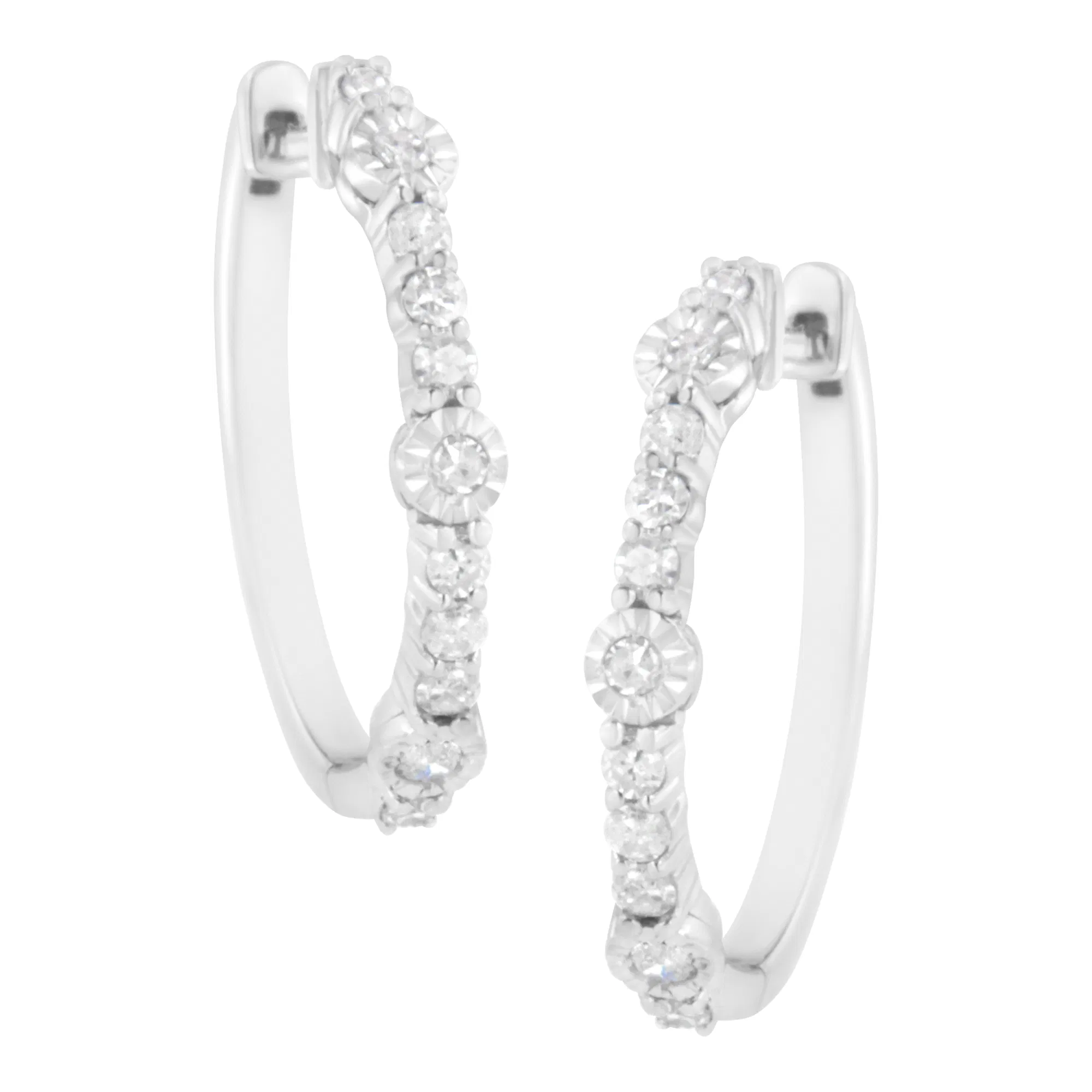.925 Sterling Silver 1/4 cttw Alternating Prong and Miracle Set Round-cut Diamond Hoop Earring (I-J Color, I2-I3 Clarity) - Grocery