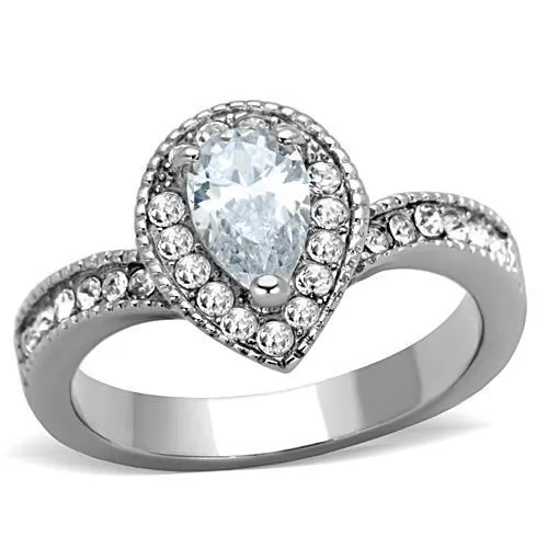 TK1759 - High polished (no plating) Stainless Steel Ring with AAA Grade CZ in Clear - Grocery