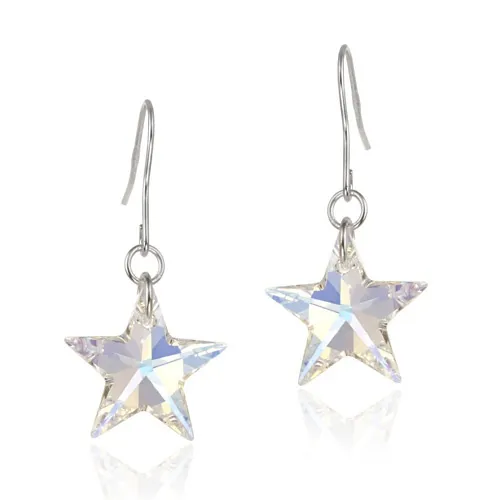 Sterling Silver Aurora Borealis Swarovski Elements Star Dangle Earrings - Grocery