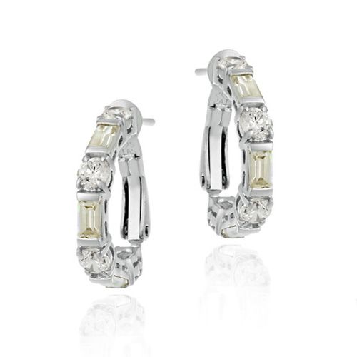 Sterling Silver Yellow & White CZ Hoop Earrings - Grocery