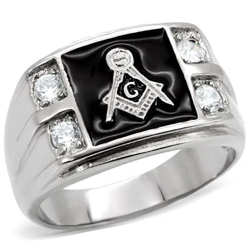 TK8X031 - High polished (no plating) Stainless Steel Ring with AAA Grade CZ in Clear - Grocery