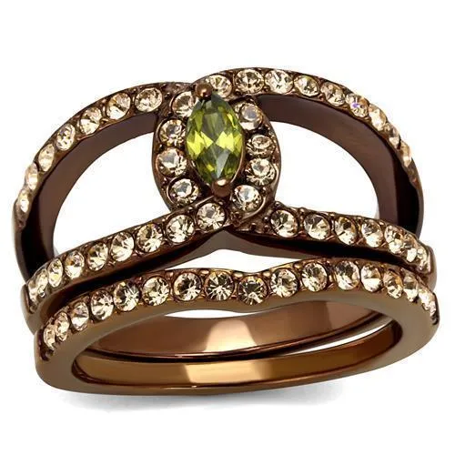 TK2956 - IP Coffee light Stainless Steel Ring with AAA Grade CZ in Olivine color - Grocery