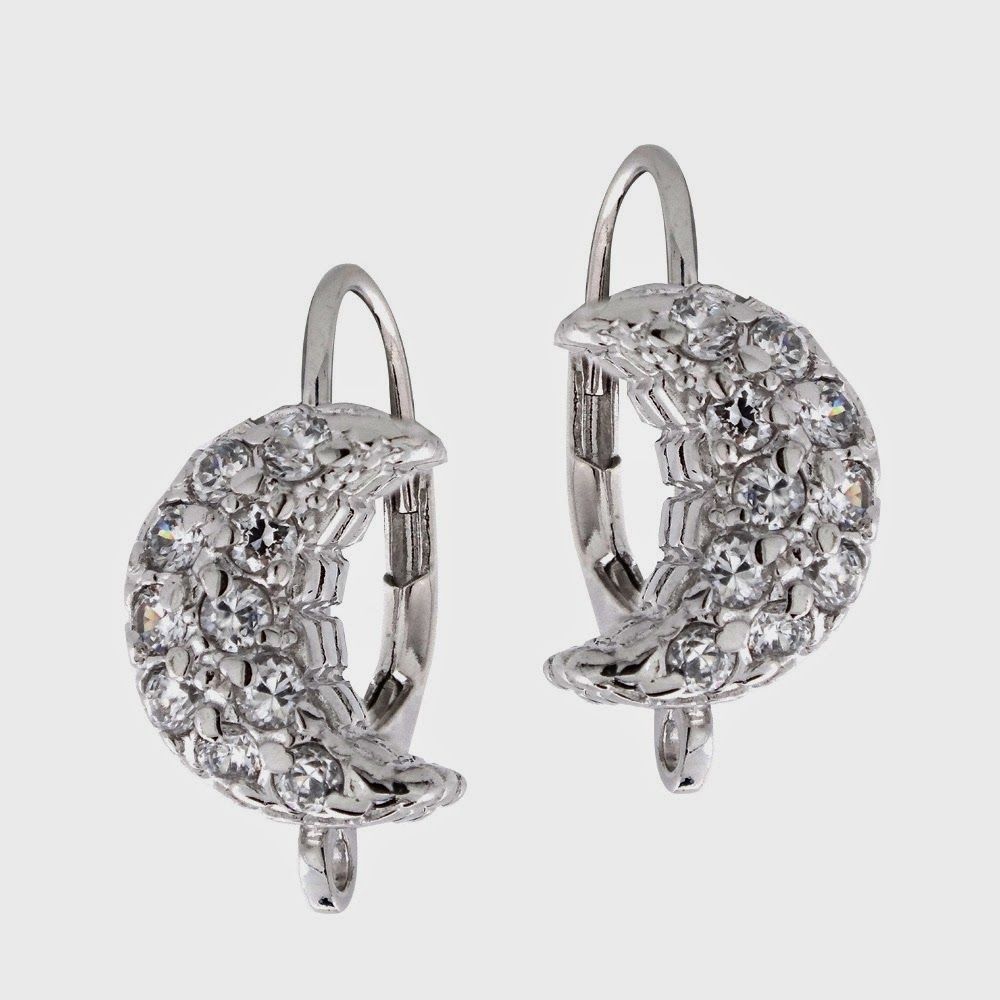 Sterling Silver CZ Moon Crescent Stud Earrings - Grocery