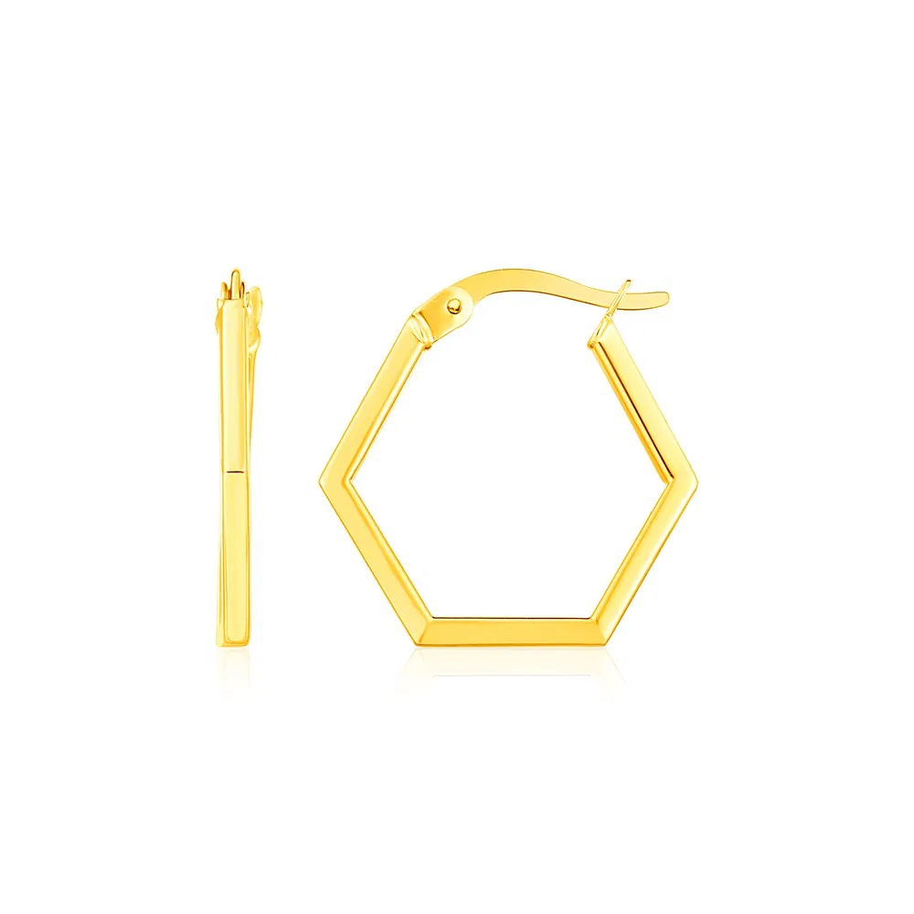 14K Yellow Gold Hexagon Shaped Hoop Earrings - Grocery