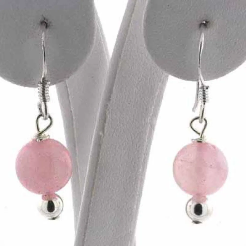 Sterling Silver Rose Quartz Ball Dangle Earrings - Grocery