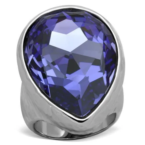 TK1426 - High polished (no plating) Stainless Steel Ring with Top Grade Crystal in Tanzanite - Grocery