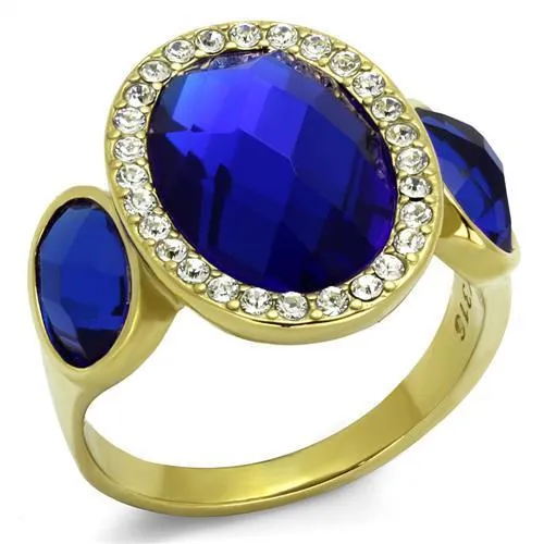 TK2495 - IP Gold(Ion Plating) Stainless Steel Ring with Synthetic Synthetic Glass in Sapphire - Grocery