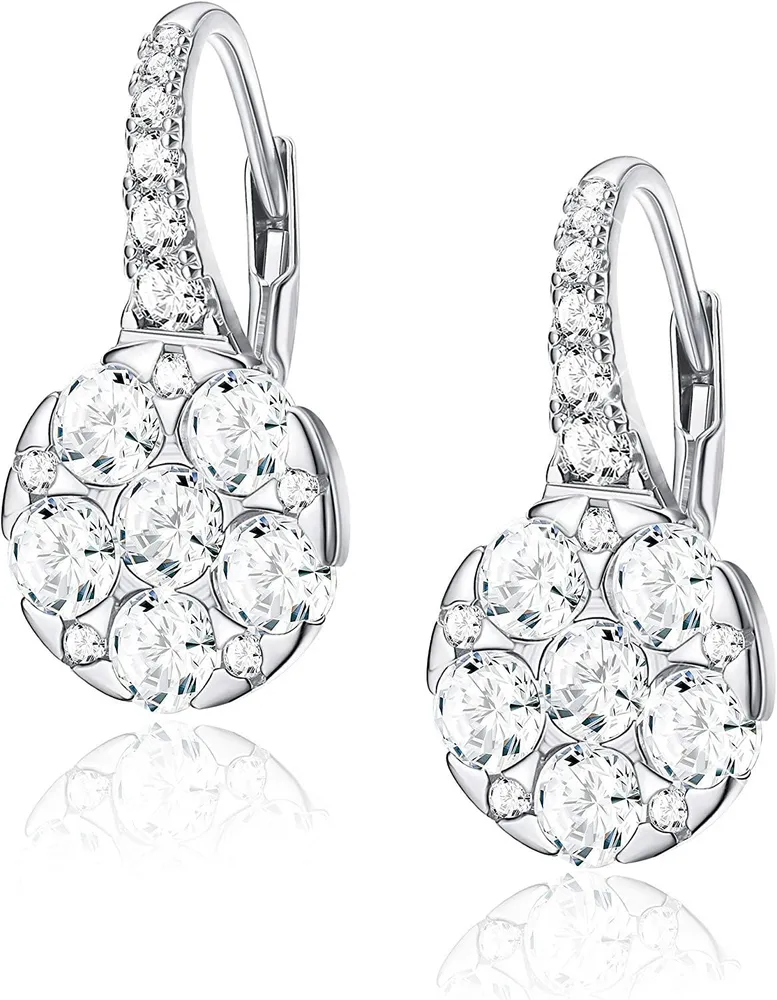 925 Sterling Cubic Zirconia Drop Earrings 18K Gold Plated Round Leverback Earrings Simple Basic Dangle Earrings For Women - Grocery