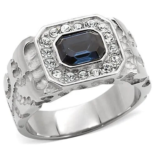 TK02210 - High polished (no plating) Stainless Steel Ring with Top Grade Crystal in Montana - Grocery